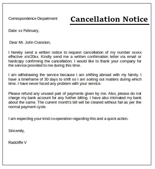 Cancellation Notice Template