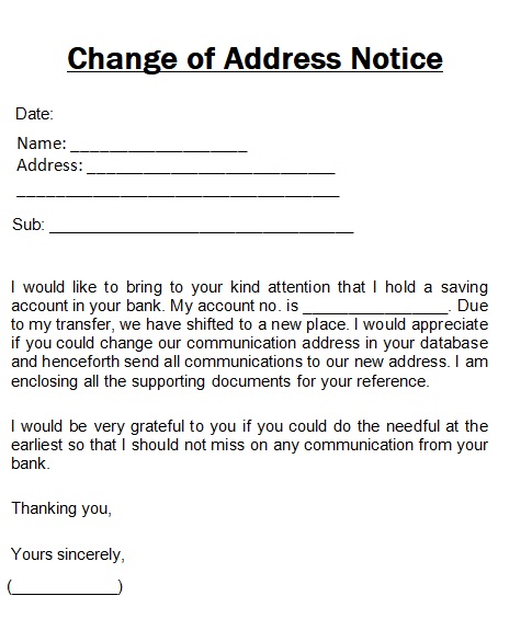 Change of Address Notice Sample
