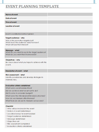 Event Planning Excel Template from www.sampleformats.org