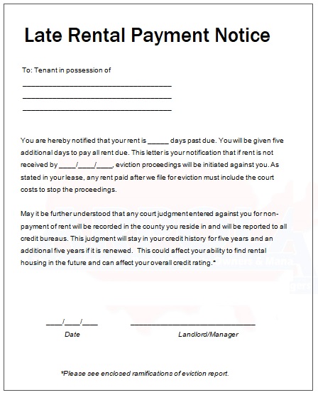 Notice Of Late Rent Payment Letter from www.sampleformats.org