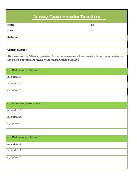 Excel Questionnaire Template from www.sampleformats.org