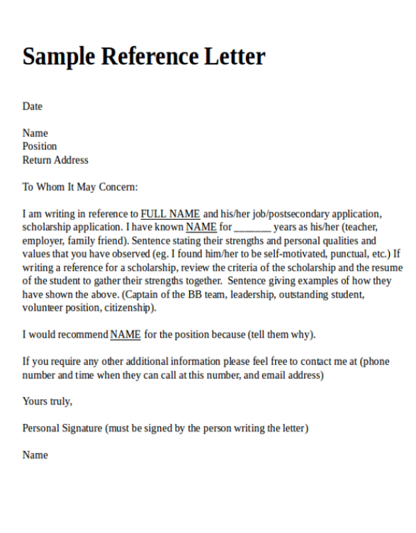 Personal Reference Letter Examples Pdf