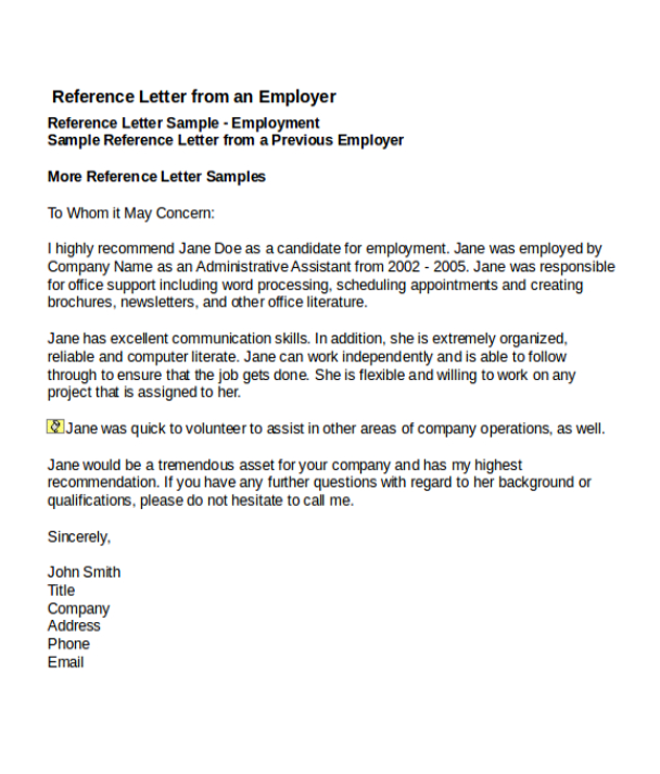 References For A Job Template from www.sampleformats.org