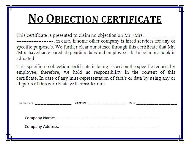 Noc Pdf 10 Free Sample No Objection Certificate Templ
