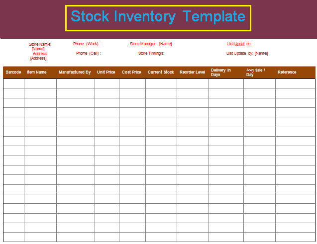 Stock Inventory Templates Free Printable Excel Word Pdf Formats