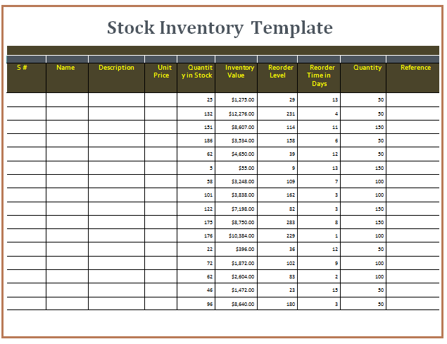 10 Stock Inventory Templates Free Printable Excel Word And Pdf Formats