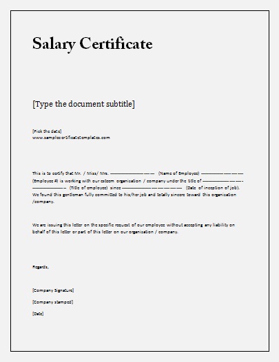 Salary Certificate Formats 16 Printable Word Excel PDF Formats