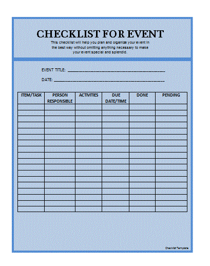 Checklist Template Word from www.sampleformats.org