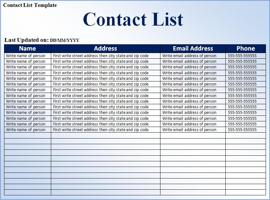 Contact Information Template Word from www.sampleformats.org