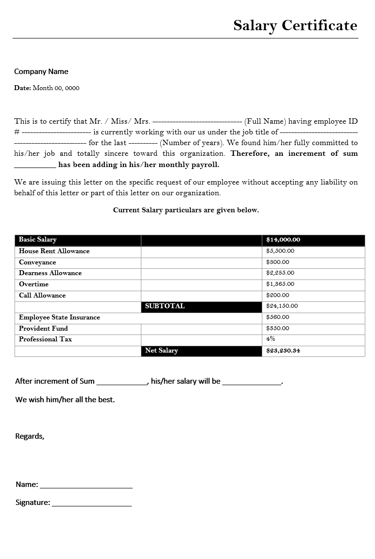 Salary Increase Templates Free Printable Sample Formats In Ms