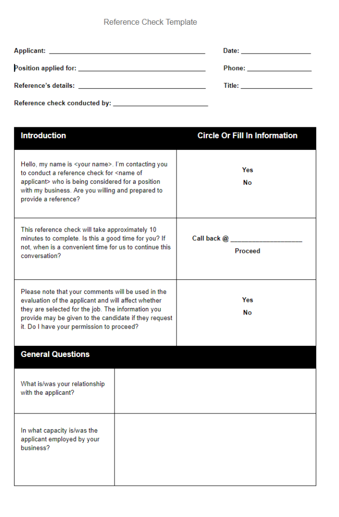 Reply Reference Check Blank Reference Check Template – Free Sample Formats