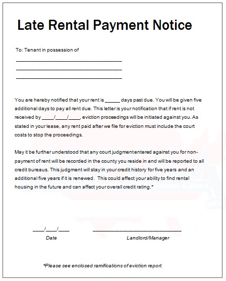 Notice Of Late Rent Payment Letter Collection Letter Template Collection