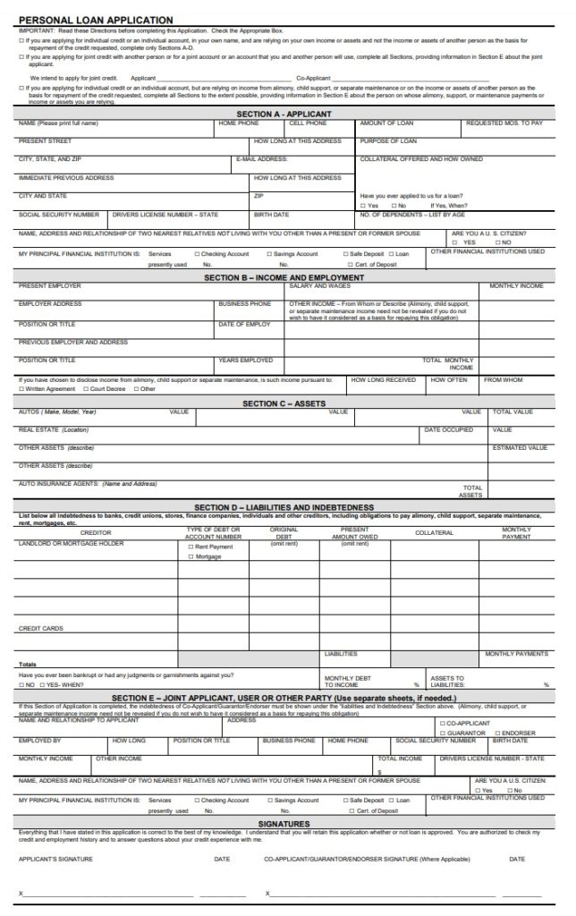 Personal Loan Application Form
