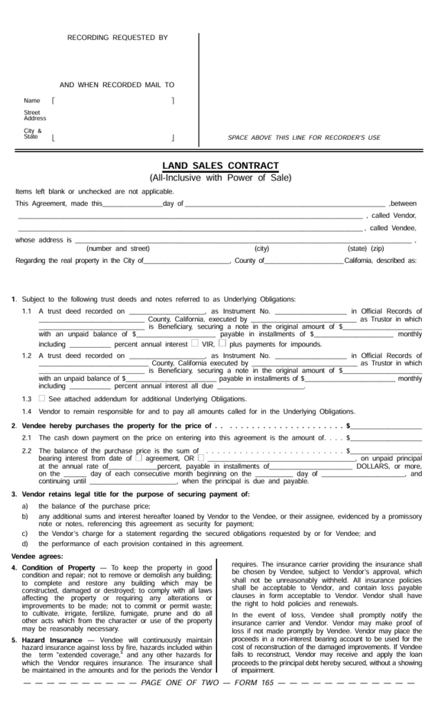 Printable Land Contract Example