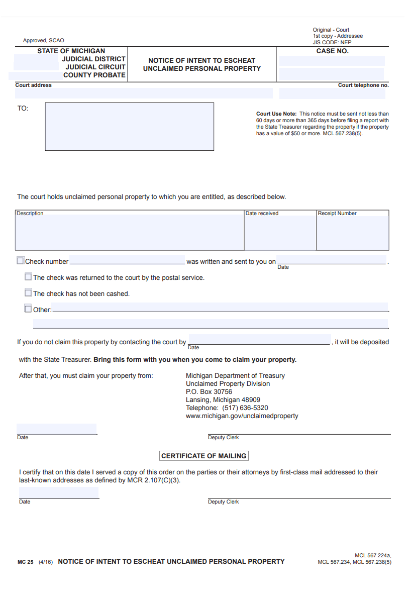 Unclaimed Property Notice Templates 6+ Free Printable Word & PDF