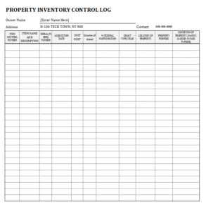 Property Log Example Police Property Inventory Log Template | Free Sample Formats