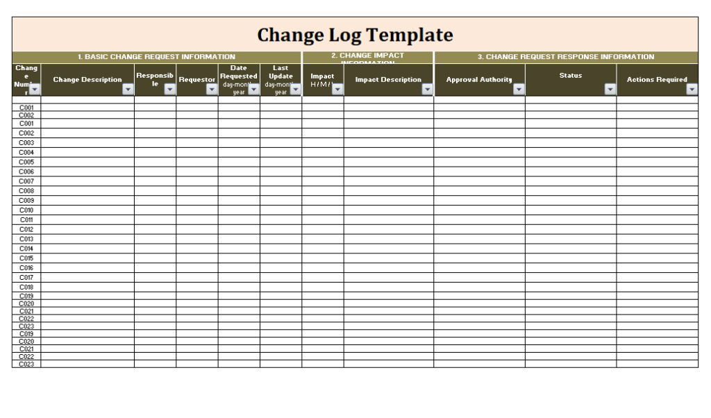 Free Change Log Template