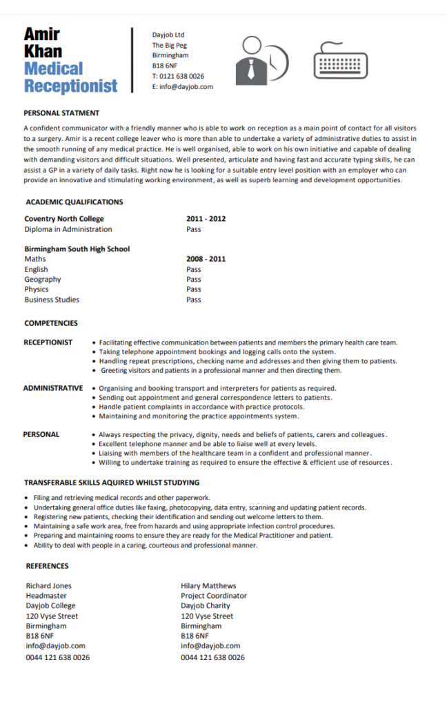 Medical Receptionist Resume Format
