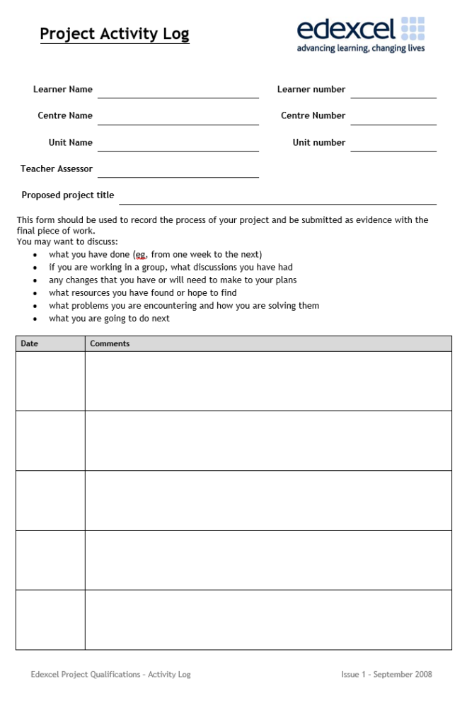 Project Activity Log Format
