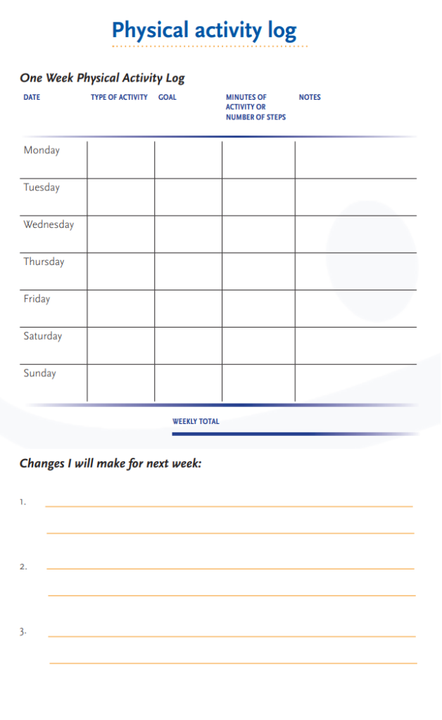 Weekly Physical Activity Log Format