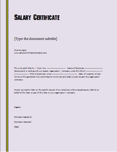 Salary Certificate Format