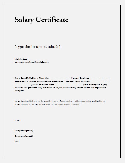 Salary Certificate Format