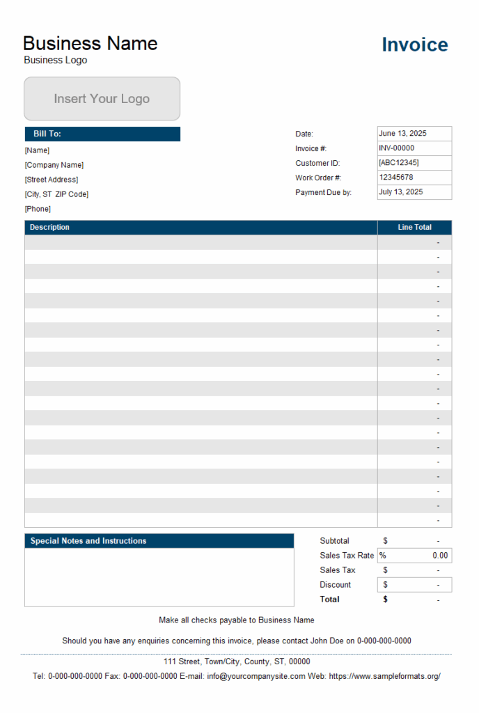 Blank Service Invoice Template