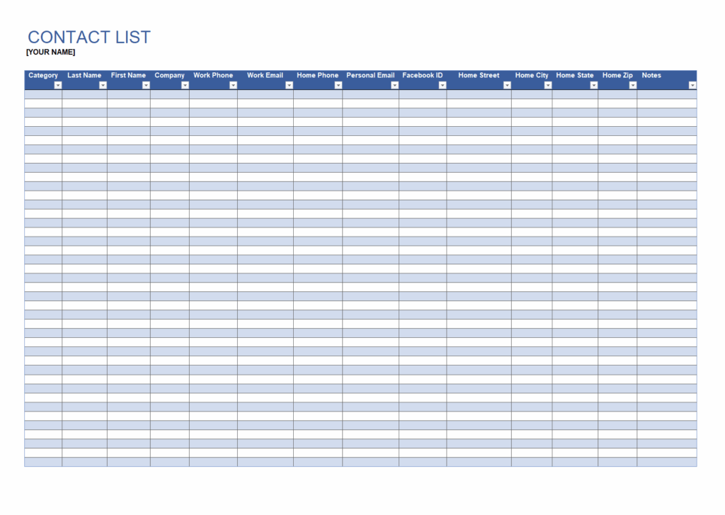 Contact List Template MS Excel