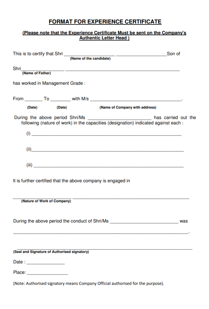 Employee Experience Certificate Template