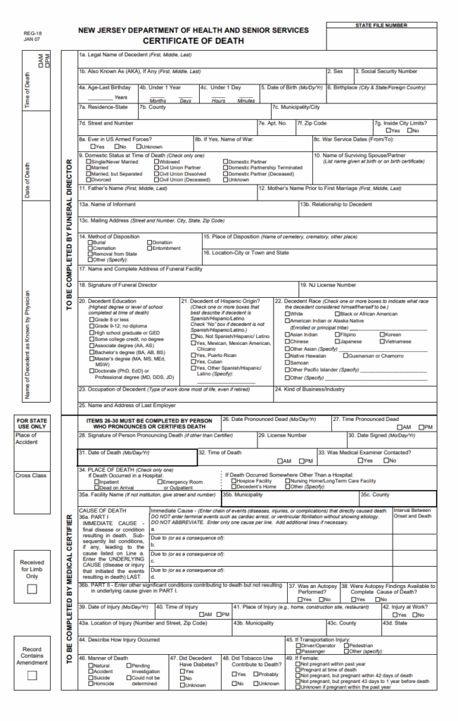 Free Death Certificate Template PDF