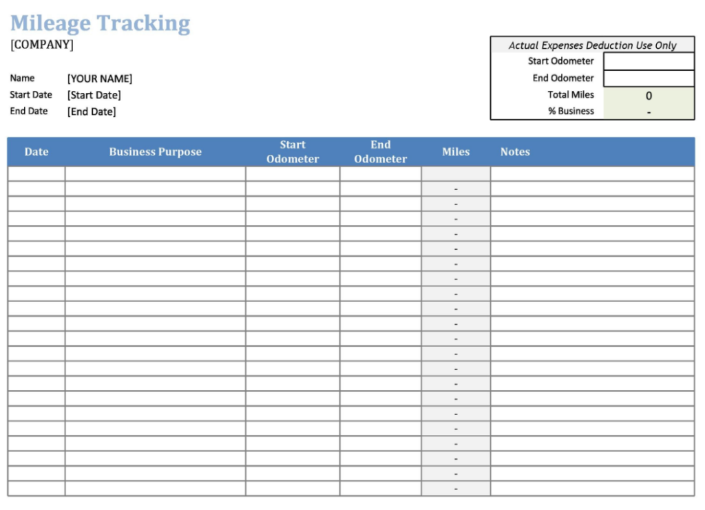 Mileage Tracking Log Format