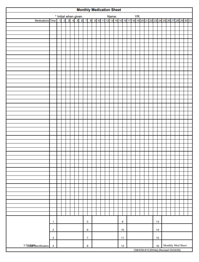 Monthly Medical Log Format