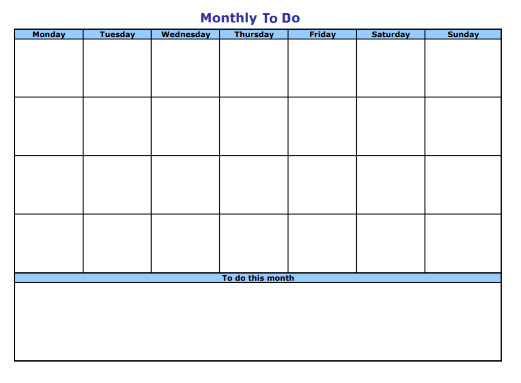 Monthly To Do List Template