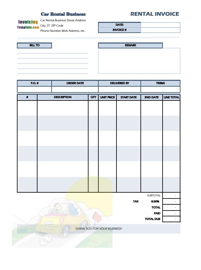 car rental receipt template