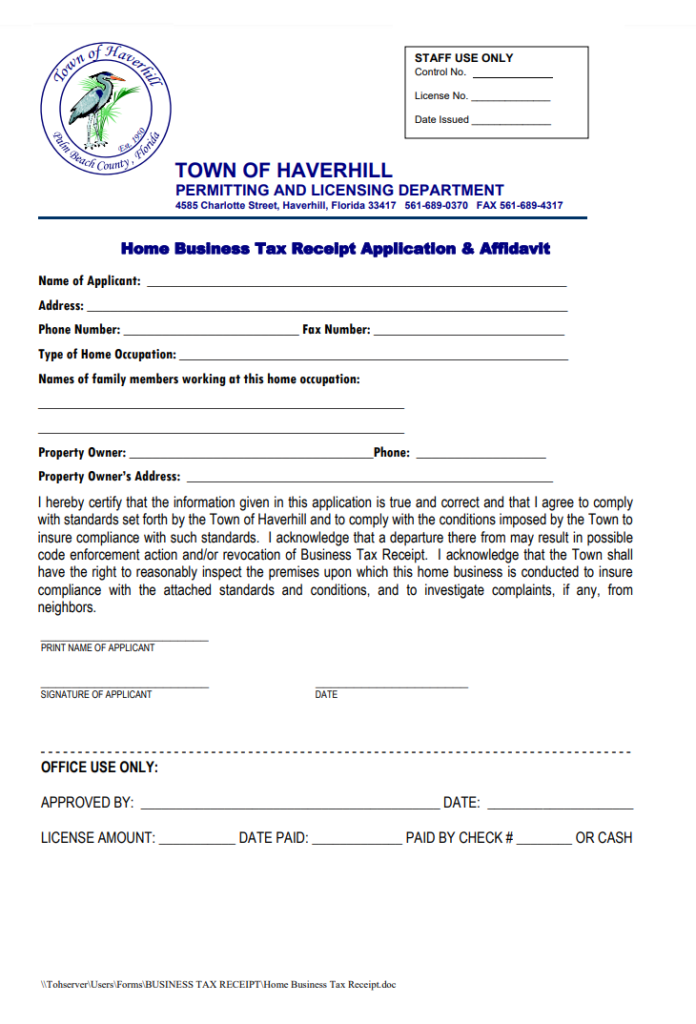 Home Based Business Receipt Template