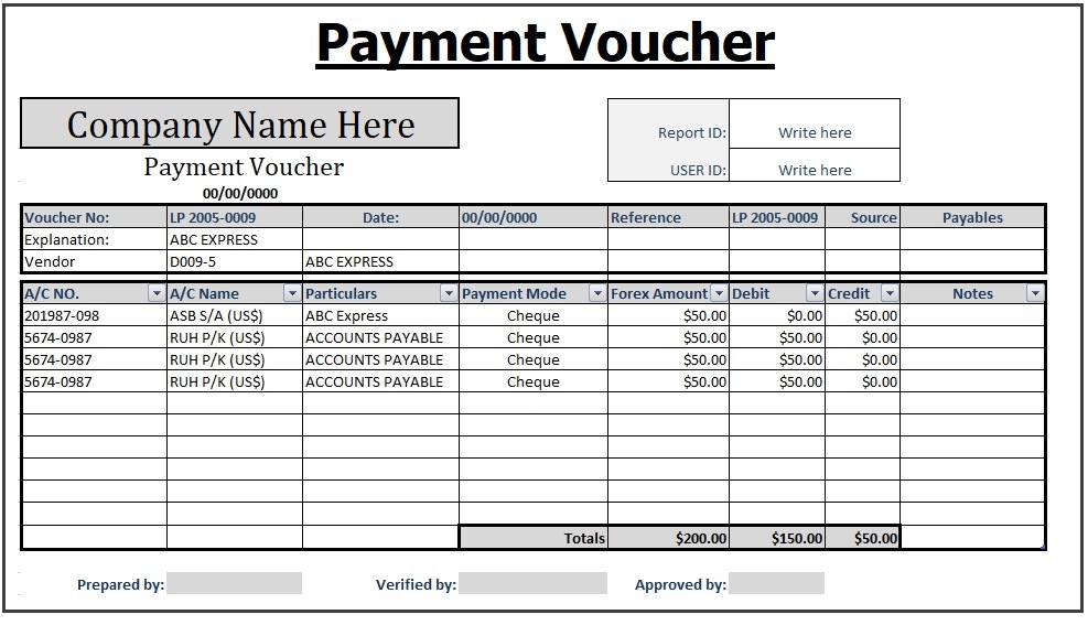 Payment Voucher Made in Excel | Sample Formats