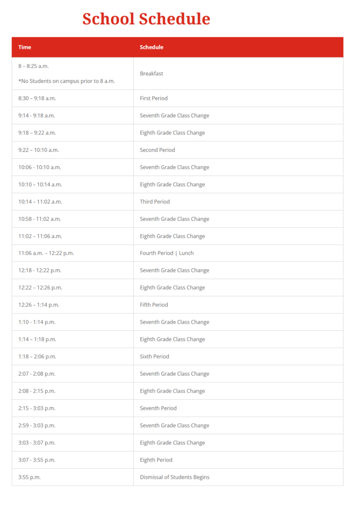 Daily School Schedule Format