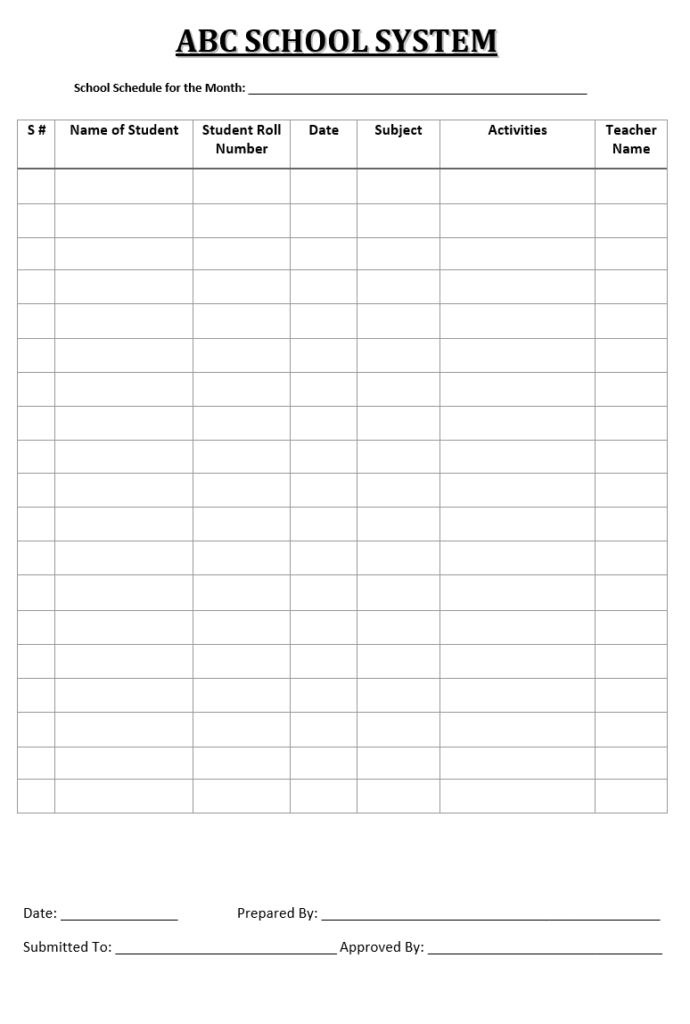 School Schedule Format