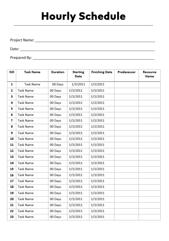 Hourly Schedule Example