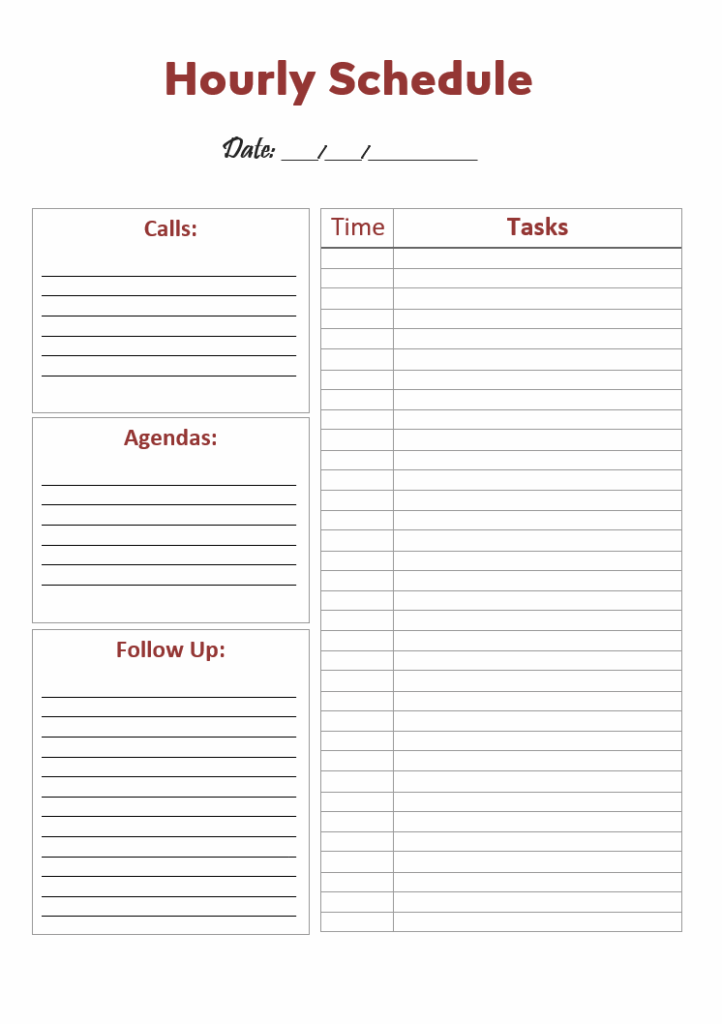 Hourly Schedule Format