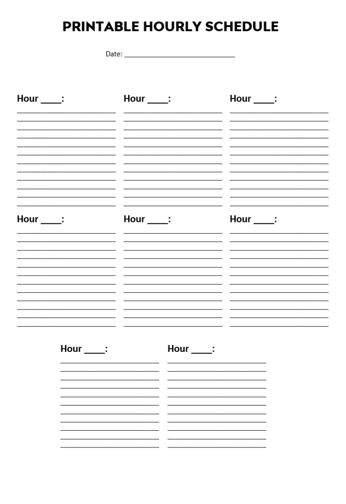 Printable Hourly Schedule Format
