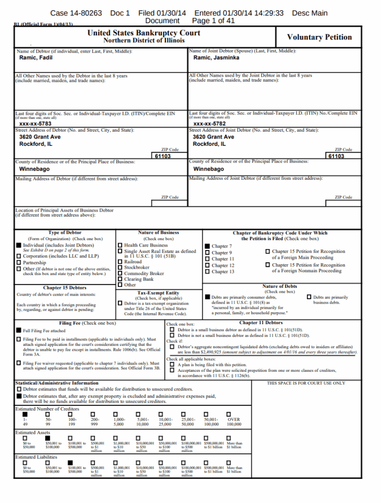 Free Bankruptcy Form United States