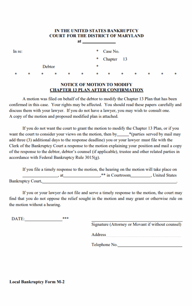 Local Bankruptcy Form