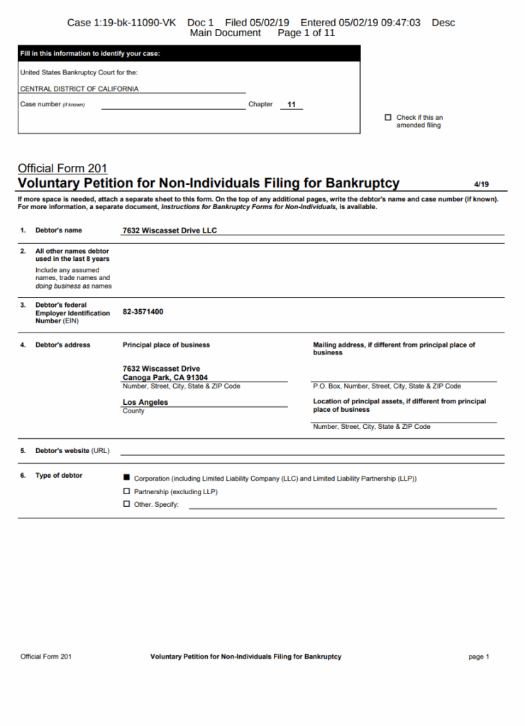 Non-Individual Bankruptcy Form