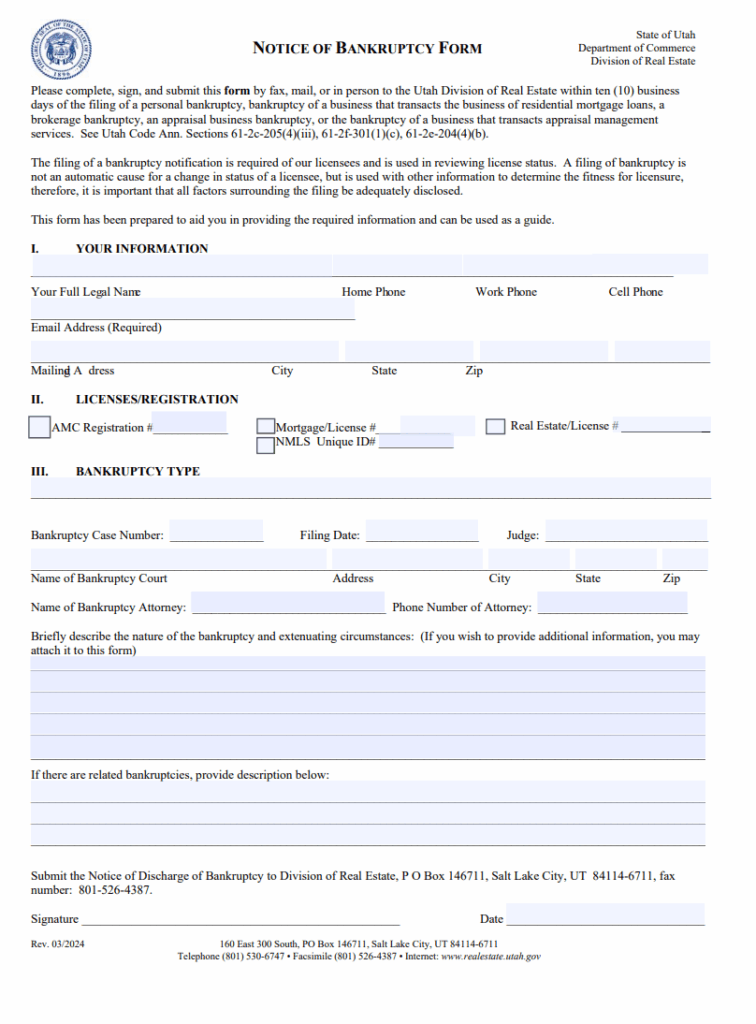 Notice of Bankruptcy Form