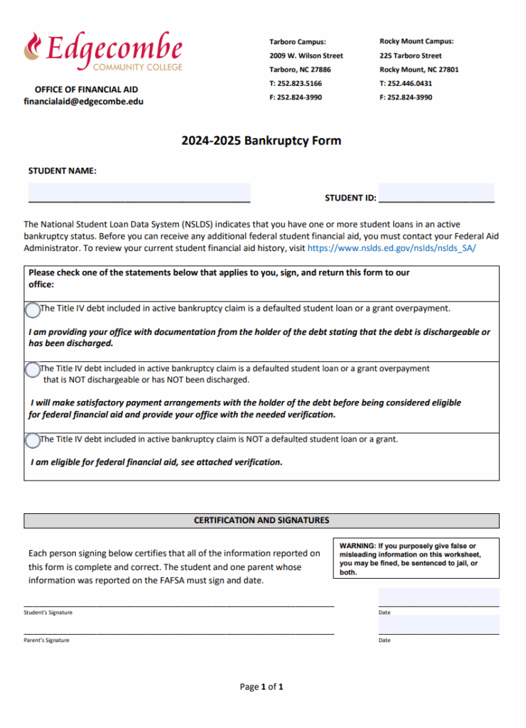 Sample Bankruptcy Form