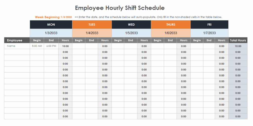 Employee Hourly Shift Schedule Format