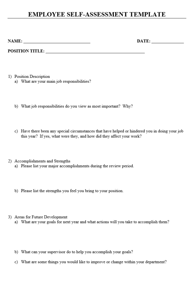 Employee Self Assessment Format