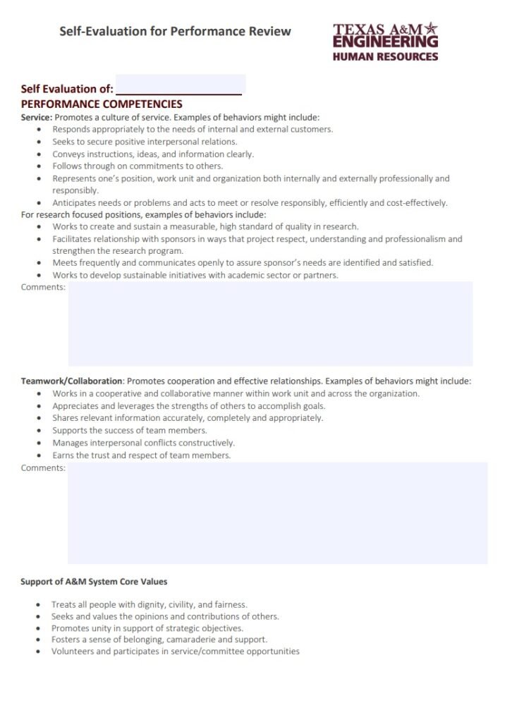 Free Self Assessment Template