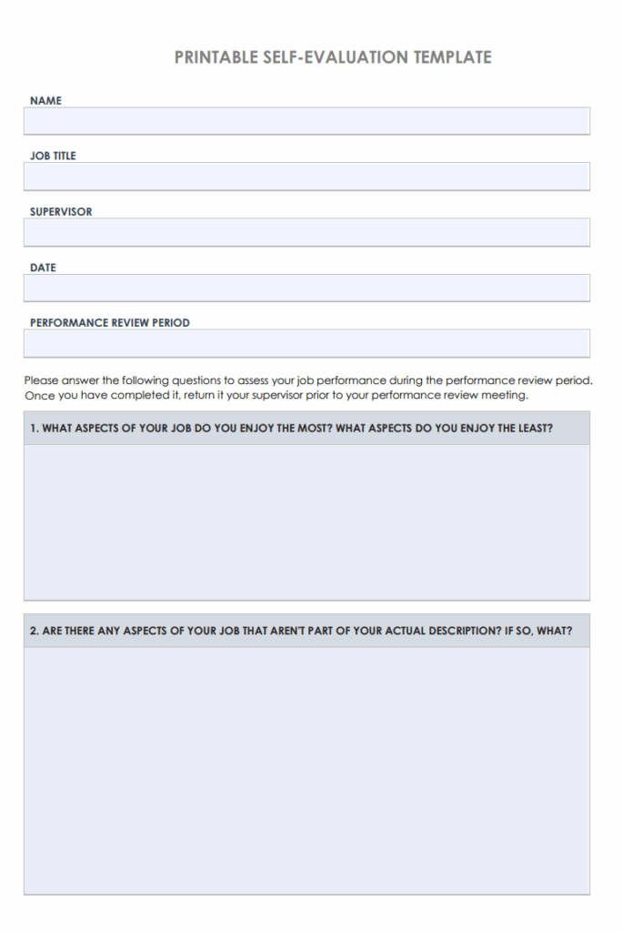 Printable Self Assessment Format